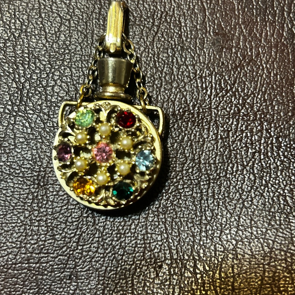 Vintage Multi/Color Rhinestone Fragrance Bottle/Flask Pendant